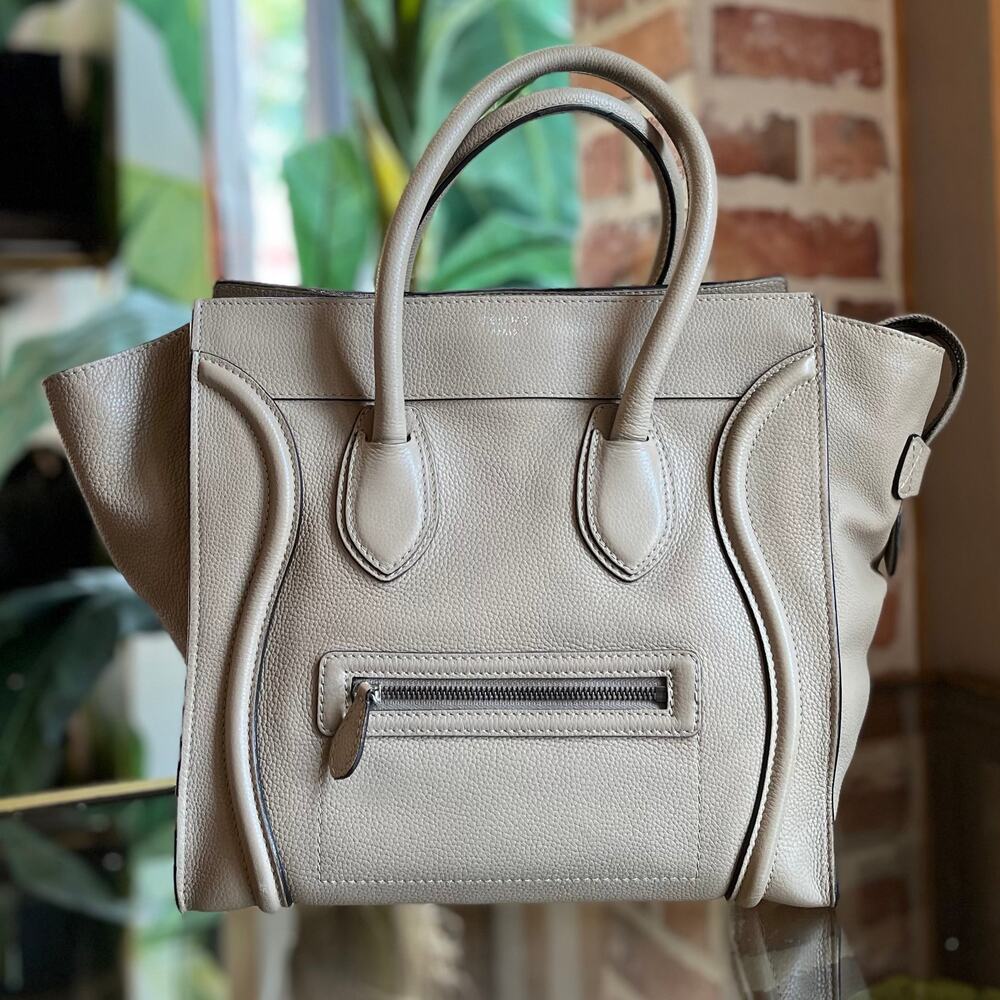 CELINE Luggage Mini Beige Drummed Calfskin Tote Bag